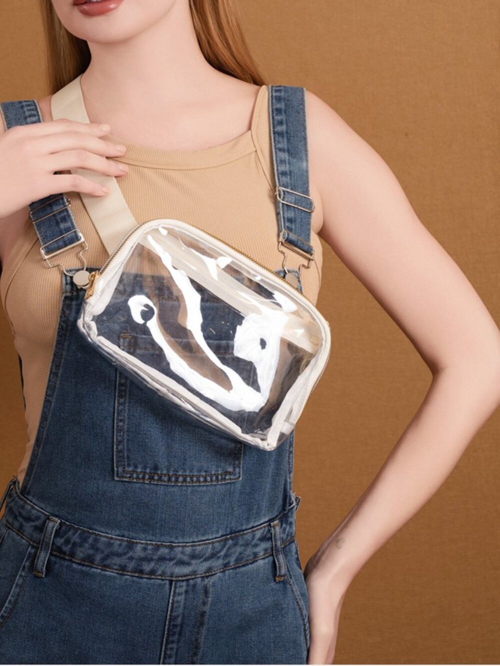 Premium Quality Clear PVC Fanny Pack Crossbody Bag Ivory Fashion